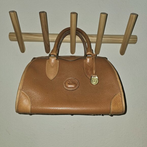 Vintage Dooney & Bourke Gladstone Satchel British Tan All Weather Leather AUTH - Picture 2 of 16